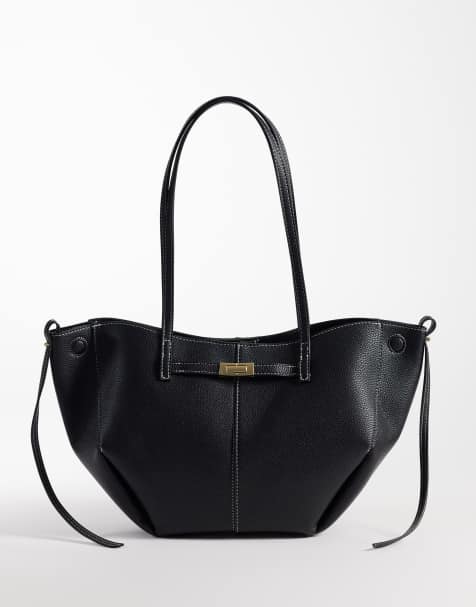 Gina Tricot long strap midi bag with belt buckle detail in black - view 1