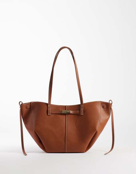 Gina Tricot long strap midi bag with belt buckle detail in camel  - view 1