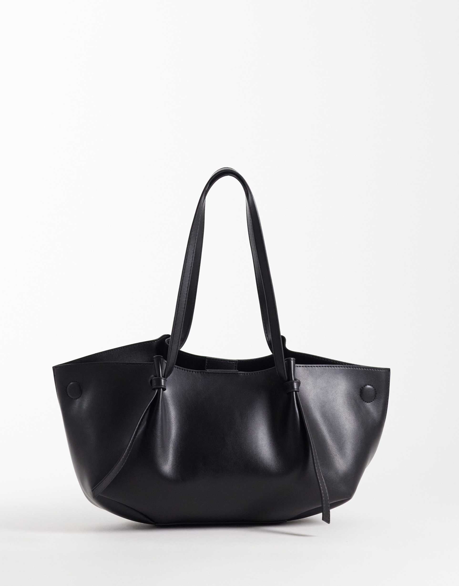 gina tricot long strap tote bag in black
