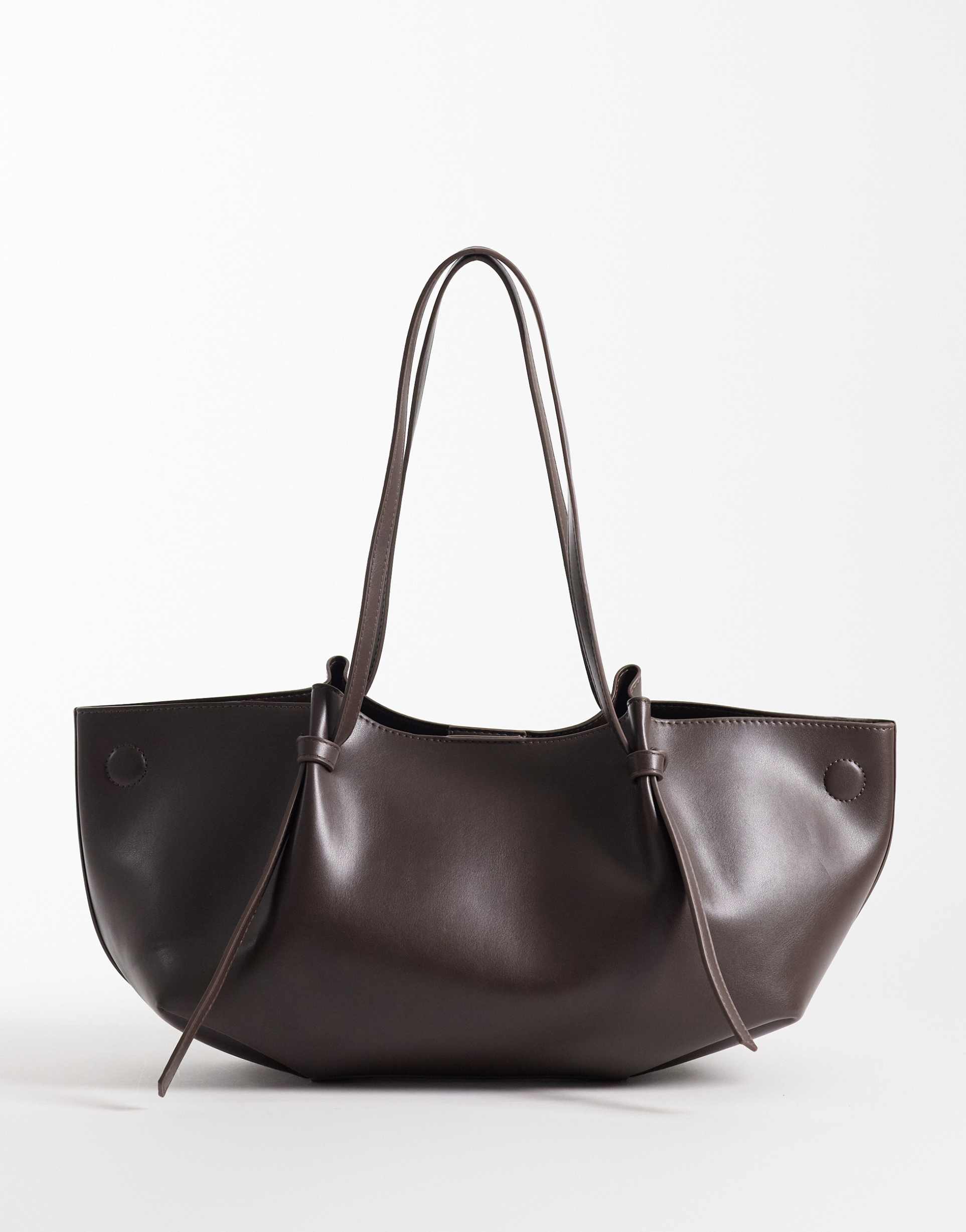 gina tricot long strap tote in brown