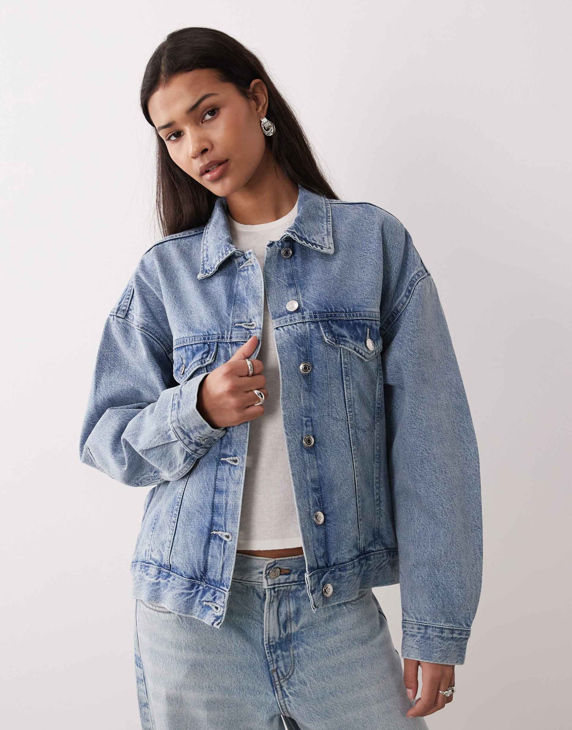 gina tricot loose denim jacket in lightwash blue
