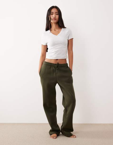 Gina Tricot loose fit straight leg sweatpants in dark green - view 1