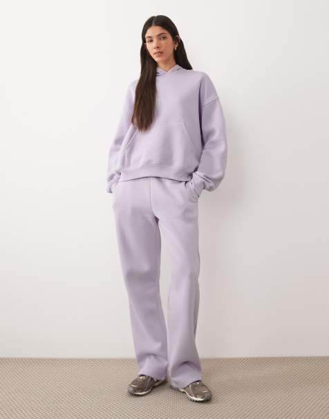Gina Tricot loose fit straight leg sweatpants in lavendar purple - part of a set - view 1