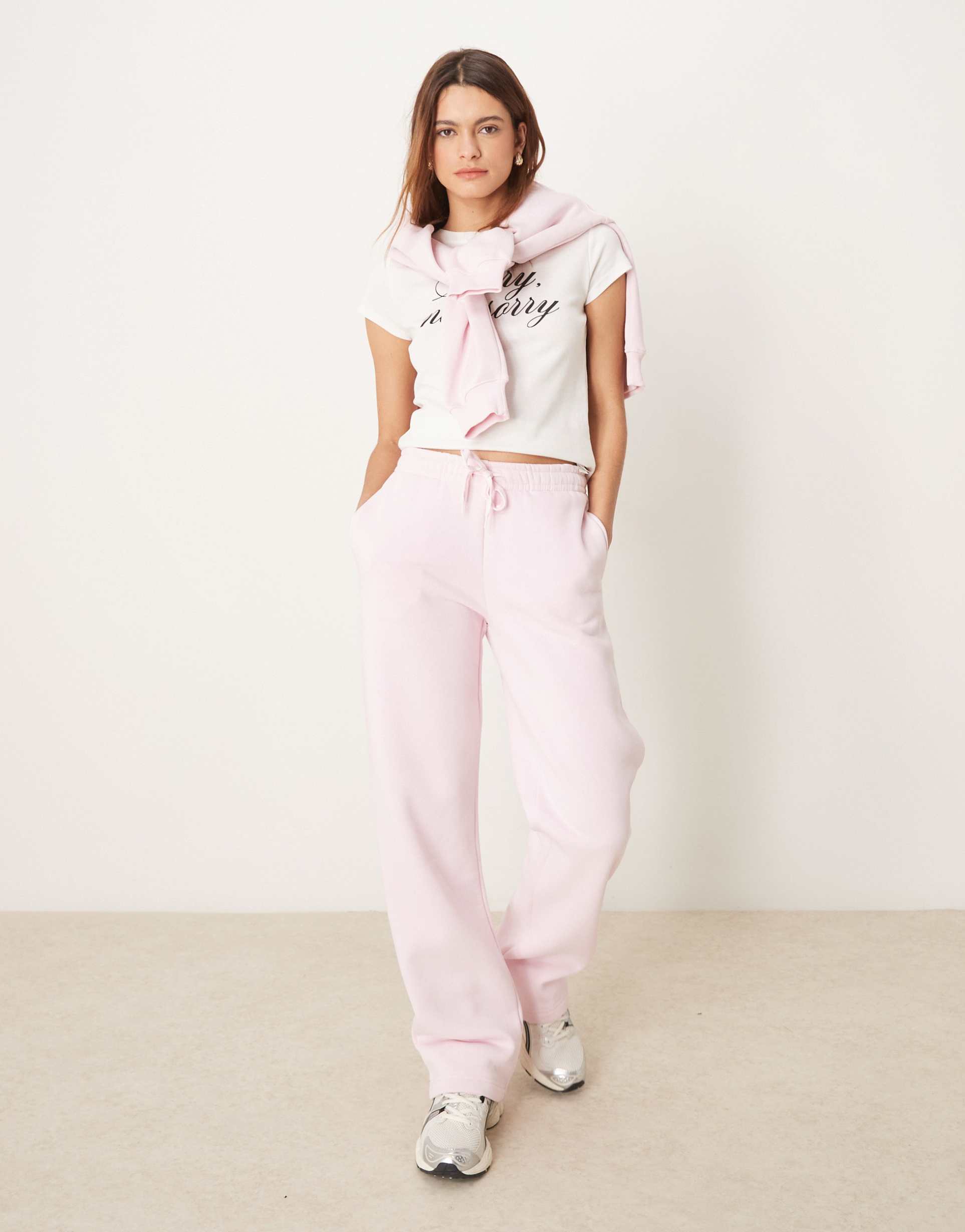 gina tricot loose fit straight leg sweatpants in pink - part of a set