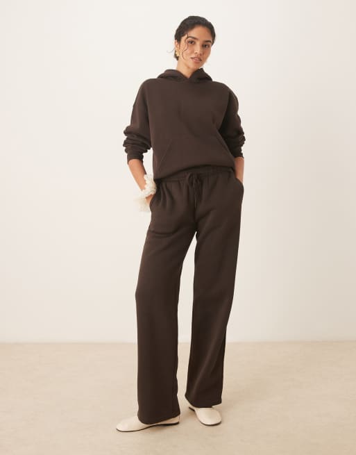Gina Tricot loose fit straight leg trackies in dark brown mole (part of a set)