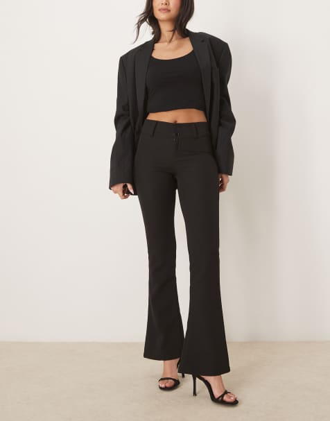 Gina Tricot low rise flare leg stretch pants in black - view 1