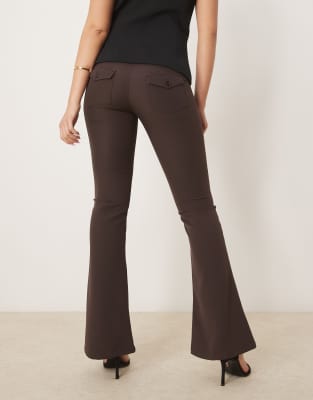 Gina Tricot Low Rise Flare Leg Stretch Pants In Brown