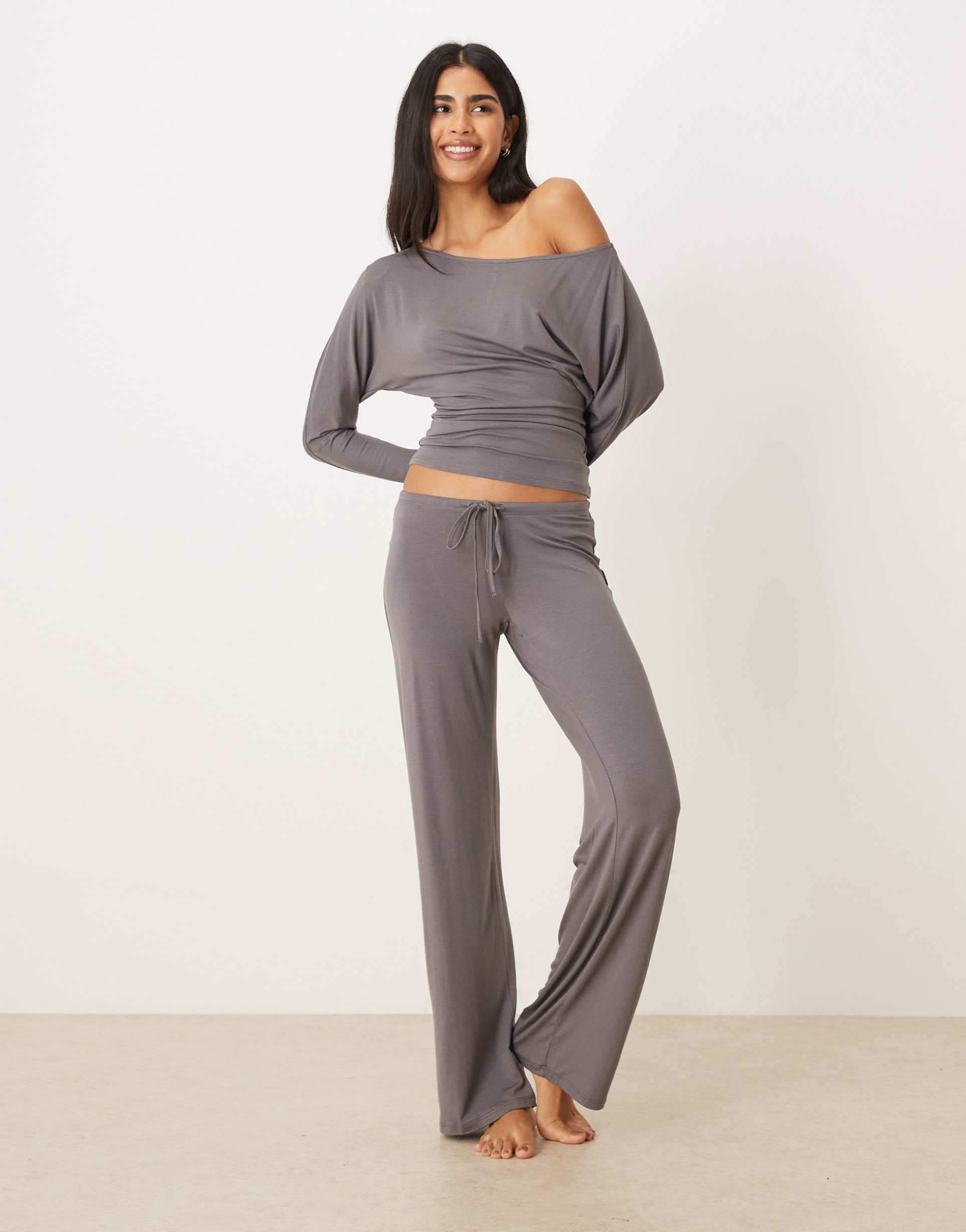 gina tricot low rise loungewear pants in gray stone - part of a set