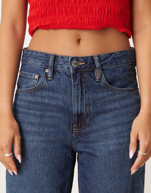 Gina Tricot low waist baggy barrel leg jeans in dark wash blue
