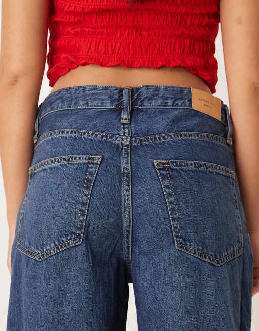Gina Tricot low waist baggy barrel leg jeans in dark wash blue
