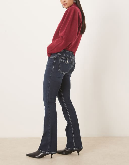 Gina Tricot low waist boot cut jeans in deep blue, 3 of 5