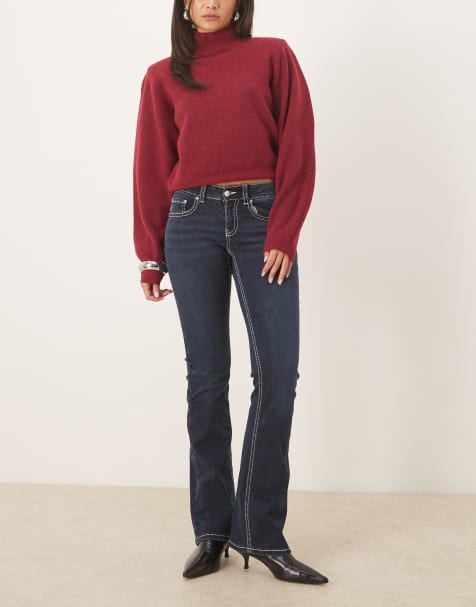 Gina Tricot low waist bootcut jeans in deep blue