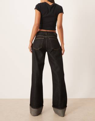 Gina Tricot Low Waist Fold Up Jeans In Blue