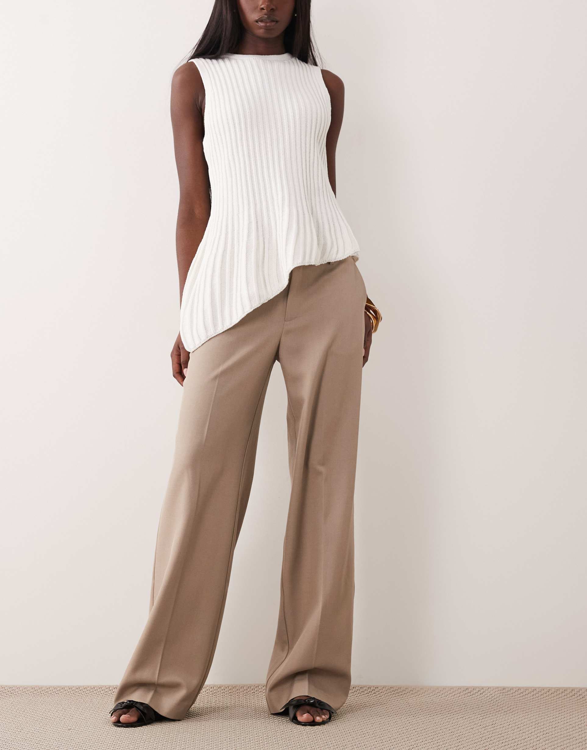 gina tricot low waist tailored pants in dark beige