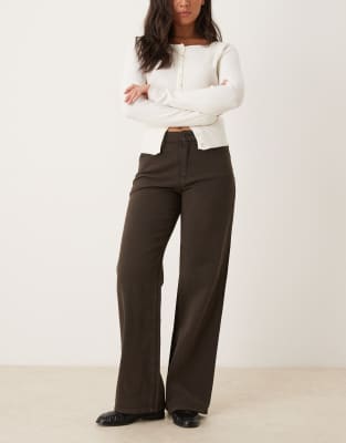 Gina Tricot Low Waist Wide Leg Denim Jeans In Brown