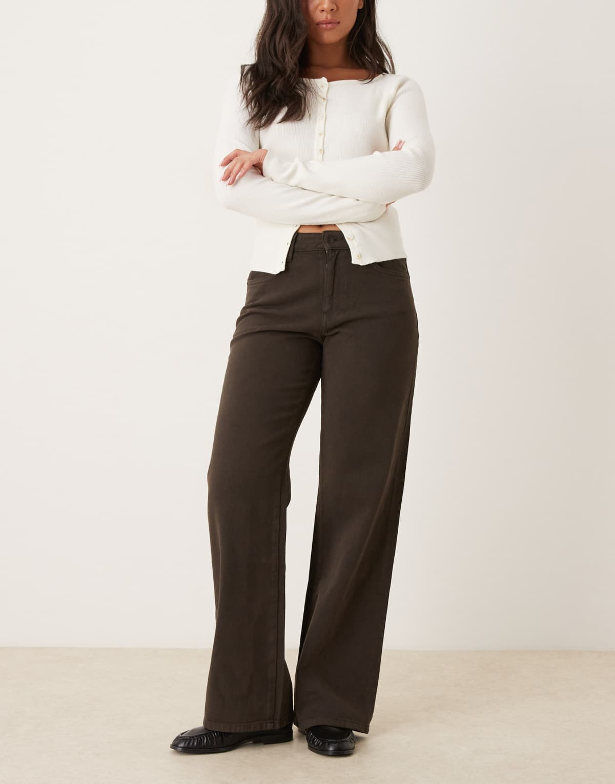 Gina Tricot low waist wide leg denim jeans in brown wash