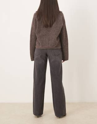 Gina Tricot Low Waist Wide Leg Front Seaming Jeans In Black