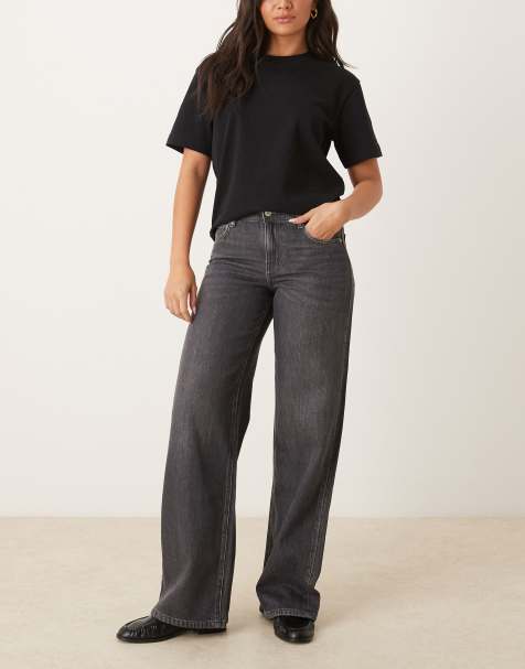 Gina Tricot low waist wide leg jeans in darkwash grey - view 1