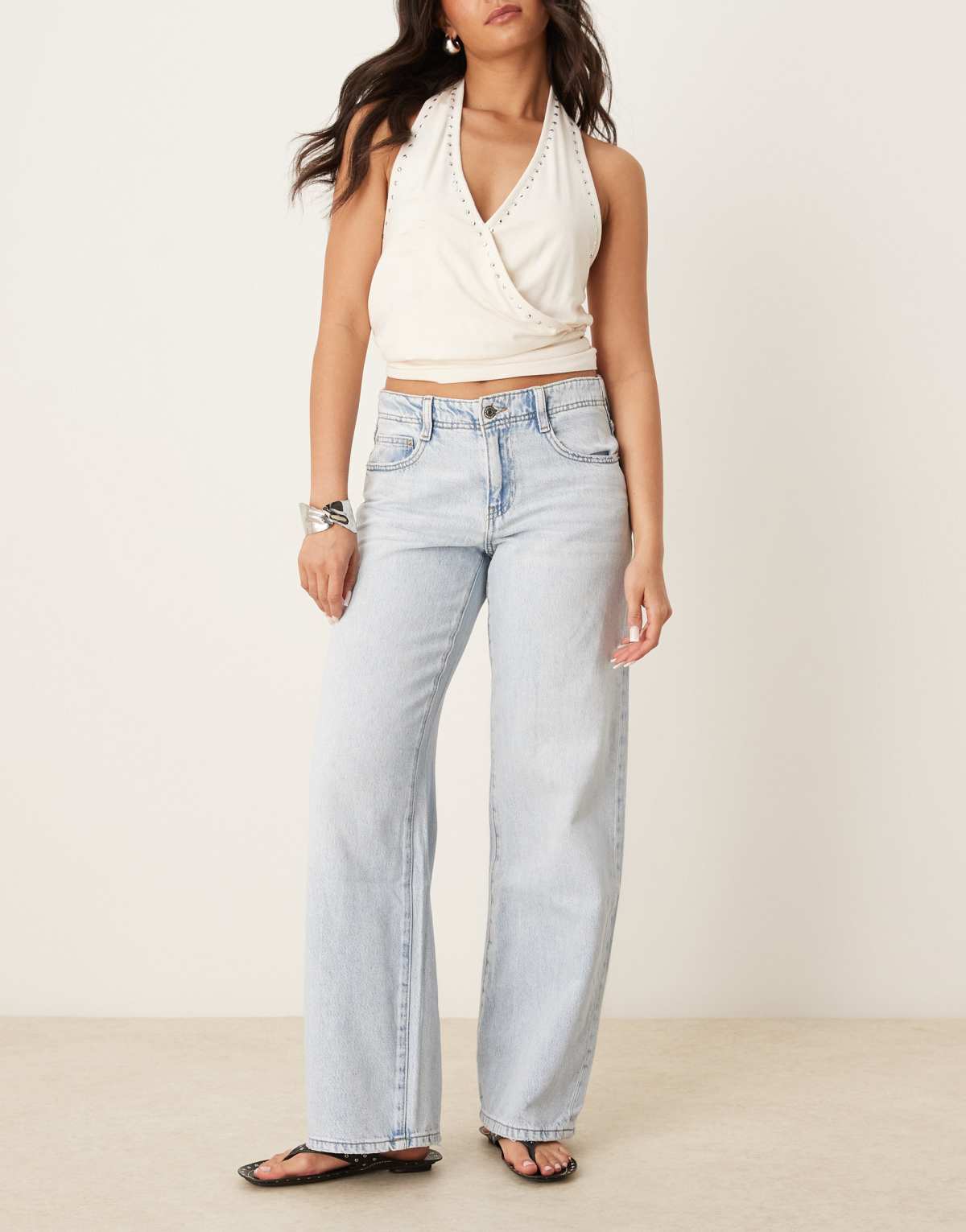 Gina Tricot low waist wide leg jeans in lightwash blue