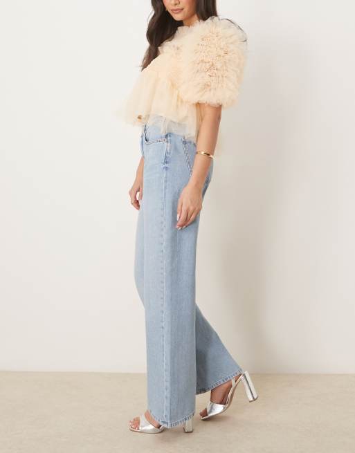 GINA TRICOT low waist wide leg jeans in lightwash blue