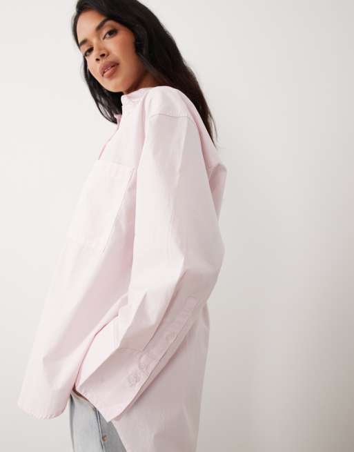 Gina Tricot - Lyserød oversized skjorte i ren bomuld, 3 af 4