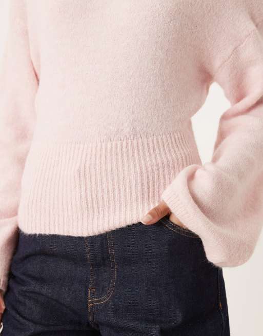 Gina Tricot - Lyserød sweater i strik med vide ærmer, 3 af 4