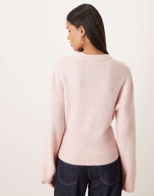 Gina Tricot - Lyserød sweater i strik med vide ærmer, 4 af 4