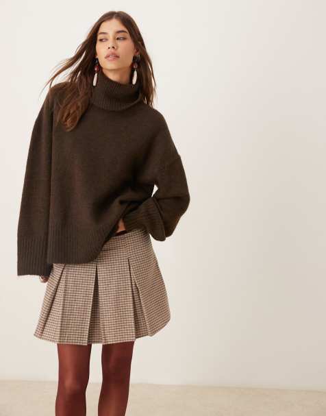 Gina Tricot - Maglione accollato a maniche lunghe in lana e alpaca color marrone scuro - view 1