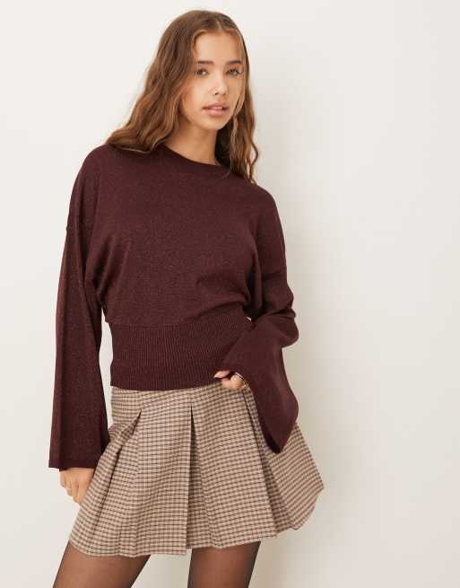 Gina Tricot - Maglione bordeaux melograno in maglia sottile metallizzata con maniche ampie