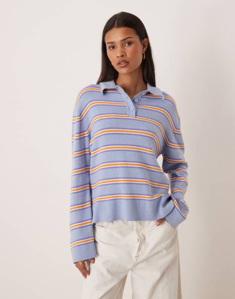 Gina Tricot - Maglione con colletto blu a righe arancioni - view 1