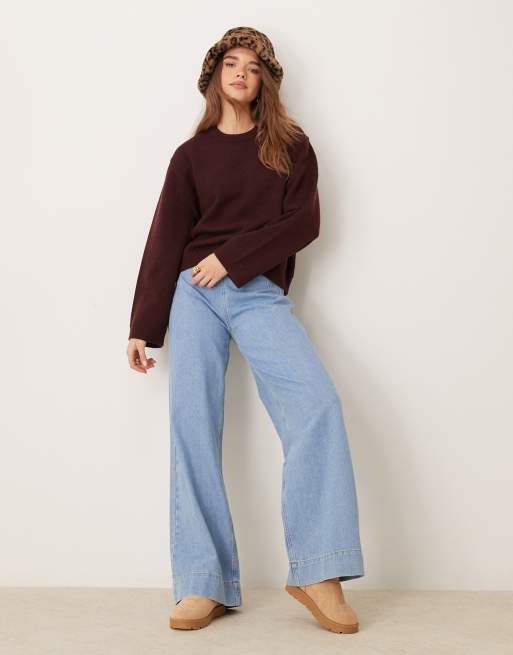 Gina Tricot - Maglione girocollo lavorato bordeaux vino scuro con maniche ampie