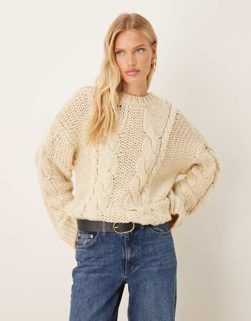 Gina Tricot - Maglione in maglia a trecce color crema avorio