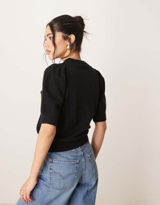 Gina Tricot - Maglione nero con maniche corte a sbuffo, 4 di 4