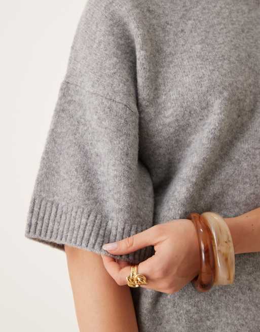 Gina Tricot - Maglione oversize a maniche corte grigio mélange, 4 di 4