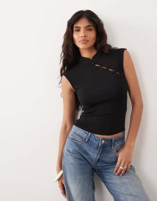 Gina Tricot mandarin collar top in black