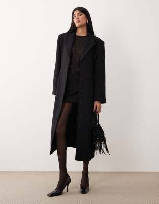 Gina Tricot - Manteau long boutonné coupe droite - Noir