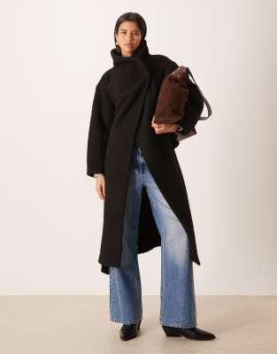 Gina Tricot - Manteau longueur mollet texturé avec ceinture - Noir