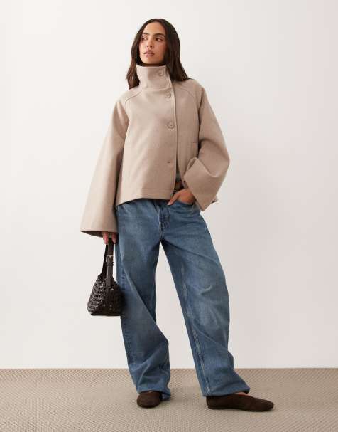 Gina Tricot Mantel mit Stehkragen und verstellbarer Taille in Beige - view 1