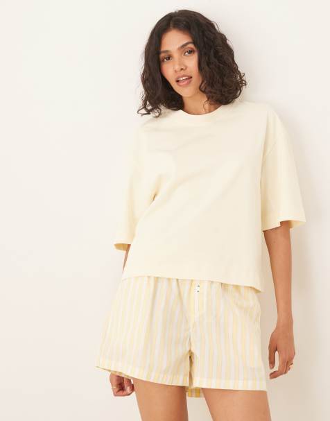 Gina Tricot – Maślanożółty T-shirt o pudełkowym kroju z krótkimi rękawami - view 1