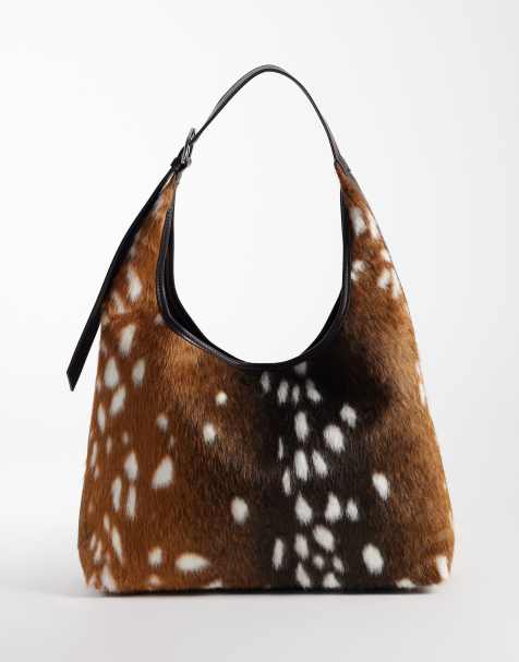 Gina Tricot - Maxi borsa extra larga marrone con stampa di cervo peloso - view 1