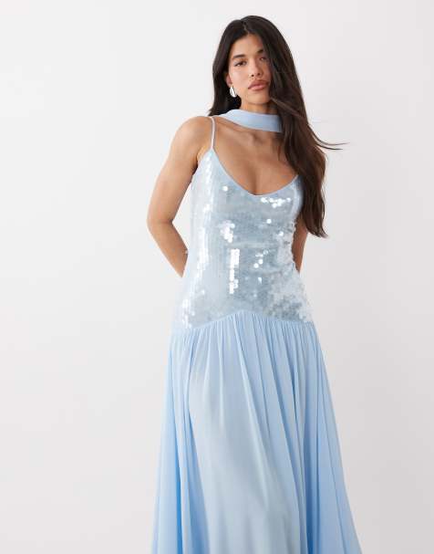 Gina Tricot - Maxi jurk met lovertjes in lichtblauw - view 1