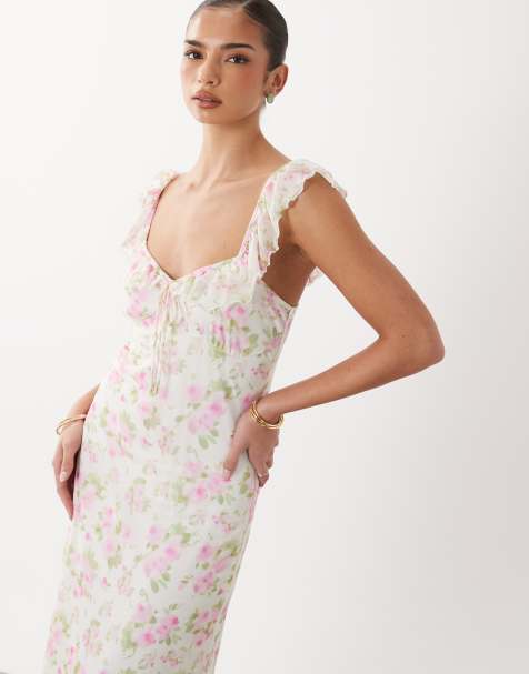 Gina Tricot - Maxi jurk met ruches en bloemenprint in multi - view 1