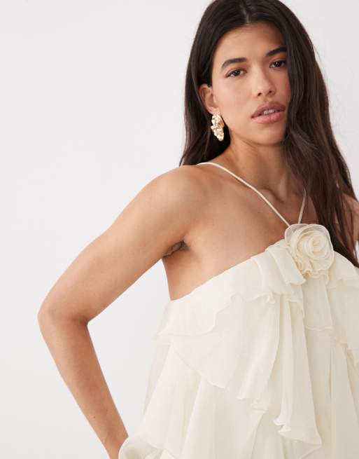 Gina - Tricot - Maxi jurk met ruches in crème, 3 van 4