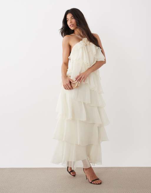 Gina - Tricot - Maxi jurk met ruches in crème, 4 van 4