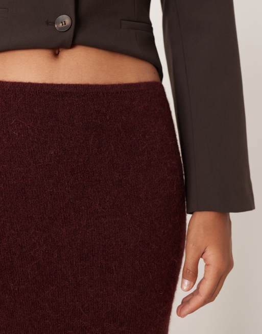Gina Tricot maxi knitted skirt in burgundy ASOS