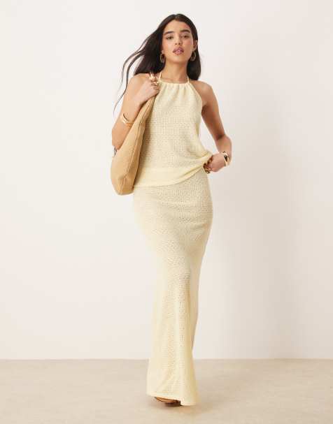 Gina Tricot maxi relaxed fit crochet skirt in yellow (part of a set) - view 1