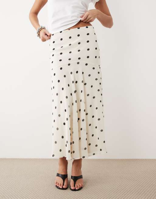 Gina Tricot - Maxi rok van chiffon in gebroken wit met stippen, 2 van 5