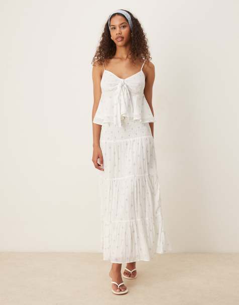 Gina Tricot maxi skirt co-ord in white paisley print - view 1