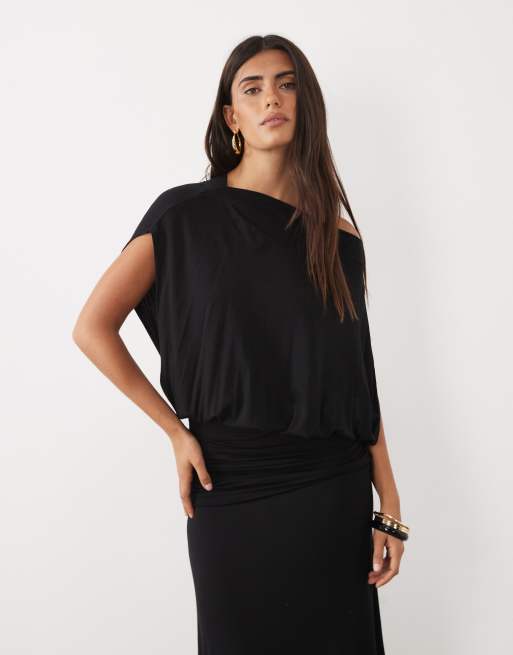 Gina Tricot maxikjole med sænket talje og batwing-ærmer i sort, 3 af 4