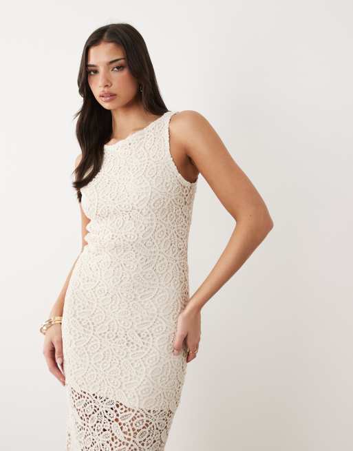 Gina Tricot – Maxikleid aus Häkelstrick in Cremeweiß, 2 von 4